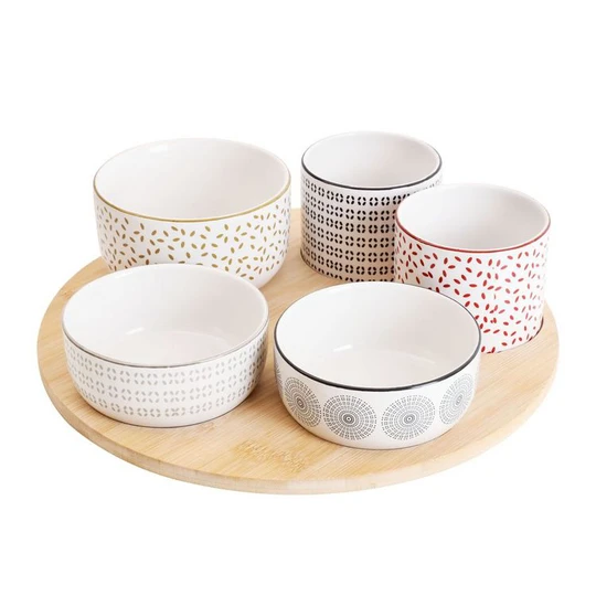 Set apéritif 6 coupelles en porcelaine et plateau bois