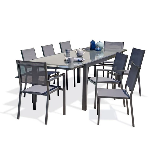 Salon de jardin - 8 places - Aluminium - Anthracite - TOLEDE