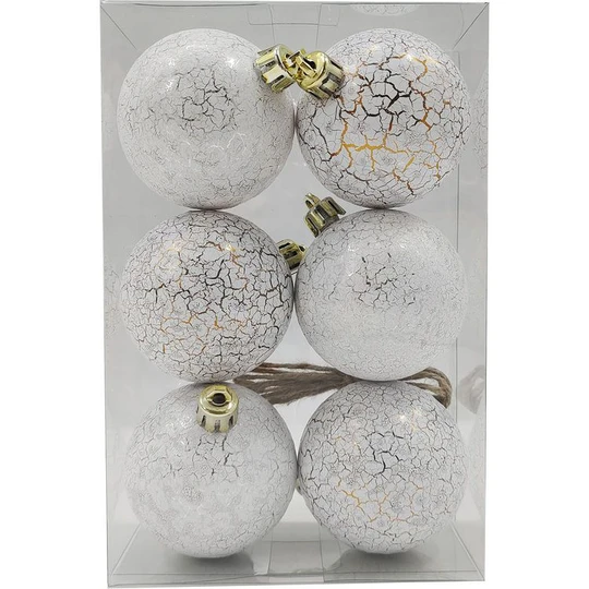 Lot de 6 boules de Noël en plastique craquée 6 cm