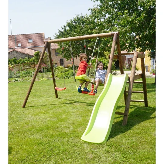 Portique balançoire avec toboggan - Bois - H1,95m - FIGUE