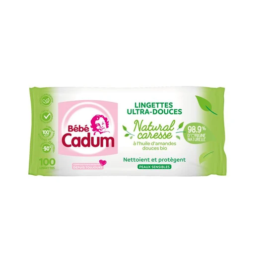 Natural caresse lingettes ultra-douces peaux sensibles à l'huile d'amandes douces bio