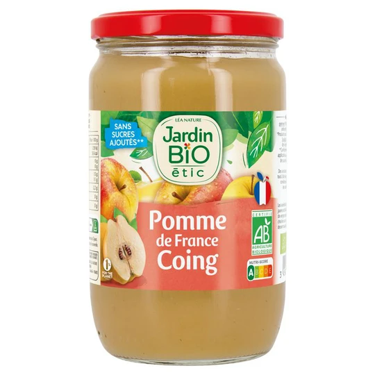 Dessert pomme de France coing bio en bocal sans sucres ajoutés