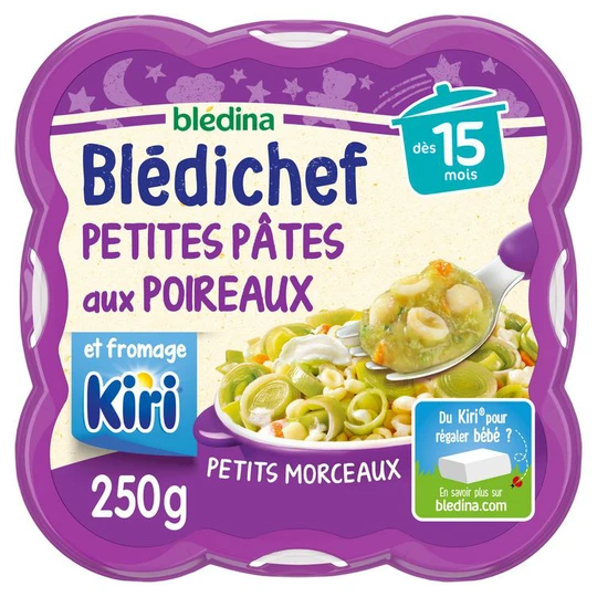 Assiette de petites pâtes aux poireaux et kiri dès 15 mois