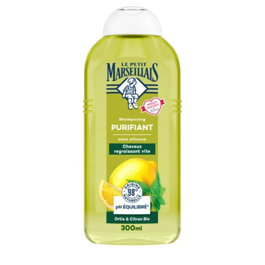 Shampooing purifiant ortie et citron bio cheveux regraissant vite