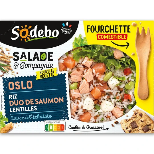 Salade Oslo duo de saumon riz lentilles et cookie