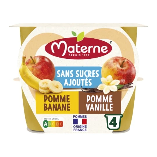 Compote Duo Pomme Banane, Pomme Vanille Sans Sucres Ajoutés