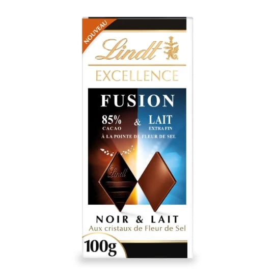 Tablette de chocolat excellence fusion noir 85% fleur de sel et lait