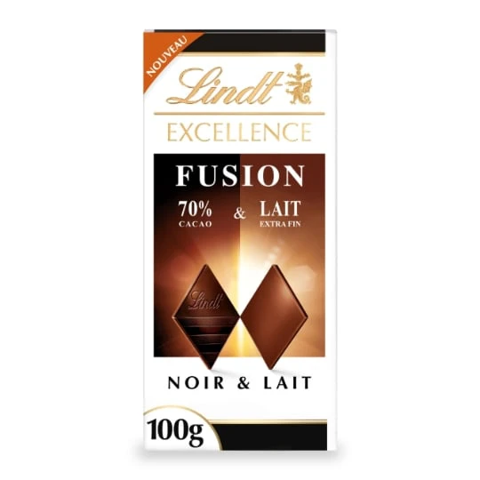 Tablette de chocolat excellence fusion noir 70% et lait