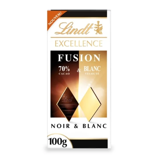 Tablette de chocolat excellence fusion noir 70% et blanc
