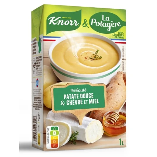 Soupe velouté pommes de terre, patate douce, chèvre