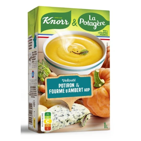 Soupe velouté potiron, fourme d'ambert, légumes