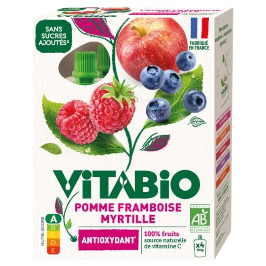 Compote Pomme, Framboise et Myrtille Antioxydant Bio