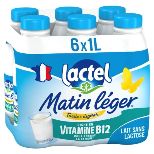 Lait Sans Lactose Riche en Vitamine B12 1,2% mg Matin Léger