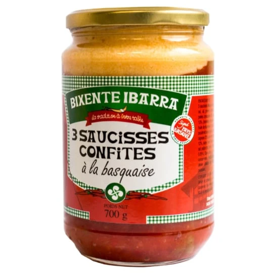 Plat cuisiné saucisses confites basquaise