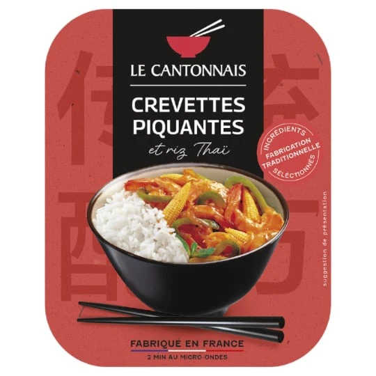 Plat Cuisiné Crevettes à la Sauce Piquante et Riz Thaï