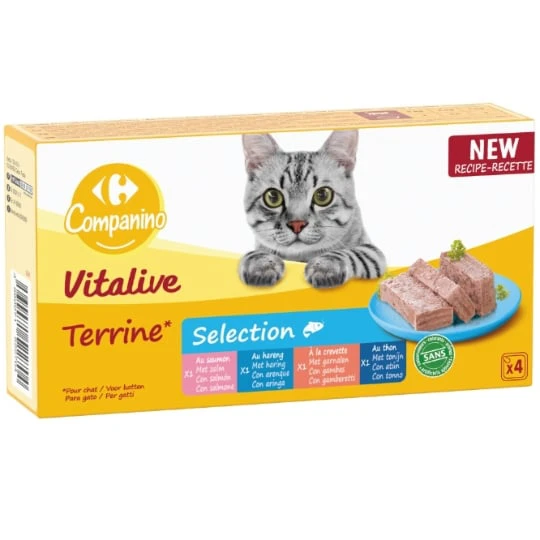 Pâtée Pour Chat Adulte En Terrine Saumon Hareng Crevette Thon Vitalive