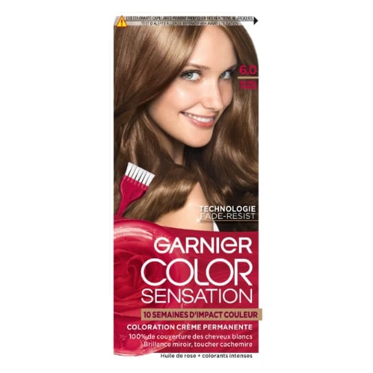 Coloration Permanente 6.0 Blond Foncé Fade-Resist Couvre 100% Cheveux Blancs Color Sensation