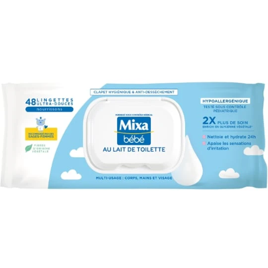 Lingettes Nettoyante Bébé Hypoallergénique au Lait de Toilette