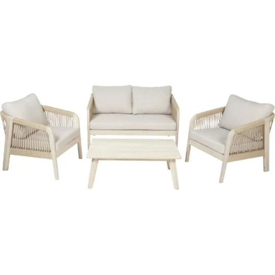 Salon de Jardin Bas en Bois Beige Clair 4 pièces Corfu