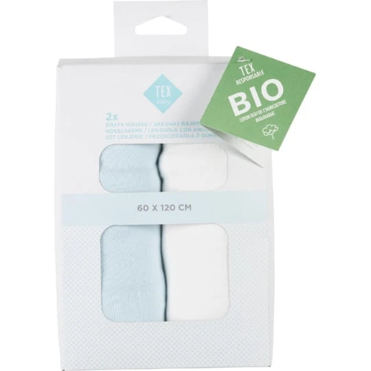 Drap bébé bleu/blanc 60 x 120 cm