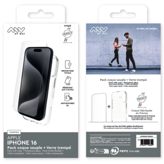 France pack coque souple + verre trempé Iphone 16