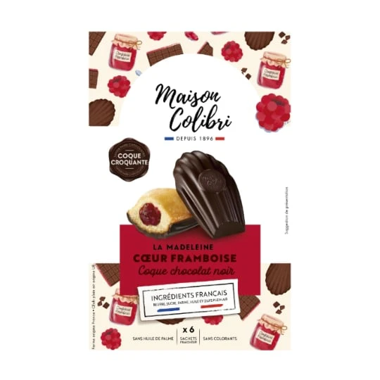 Madeleine Cœur Framboise Coque Chocolat Noir