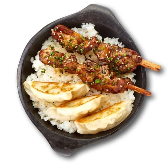 Brochettes poulet yakitori et gyoza