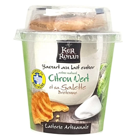 Yaourts au lait entier arôme naturel citron vert et sa galette bretonne