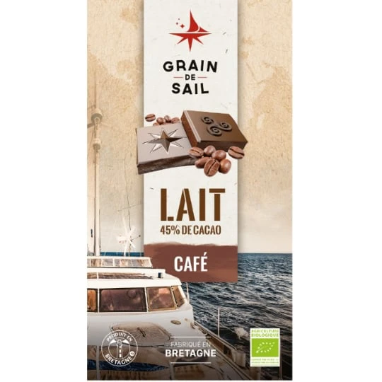 Tablette de chocolat au lait 45% de cacao avec inclusion de café