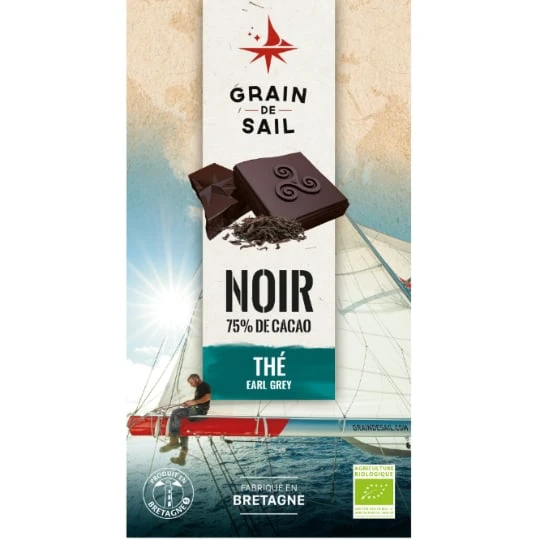 Tablette de chocolat noir 75% de cacao avec inclusions de thé earl grey