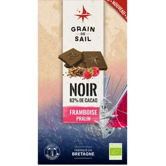 Tablette de Chocolat Noir 62% et Framboise Pralin Bio