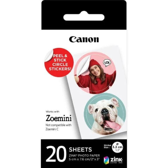 Pack 20 feuilles d'autocollants ronds prédécoupés 33 mm ZINK™