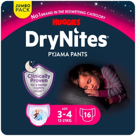 Sous-vêtements de nuit 3-5ans 17-30kg Fille Reine Des Neiges Mega Pack DryNites