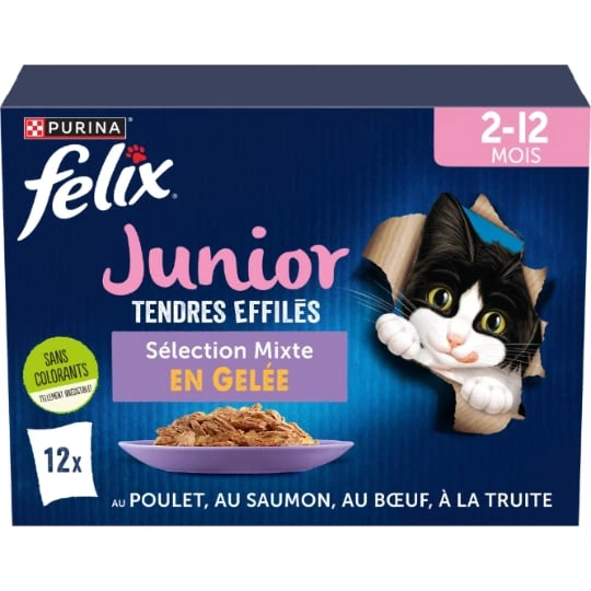 Pâtée Pour Chat Junior Tendres Effilés En Gelée Poulet Saumon Boeuf Truite
