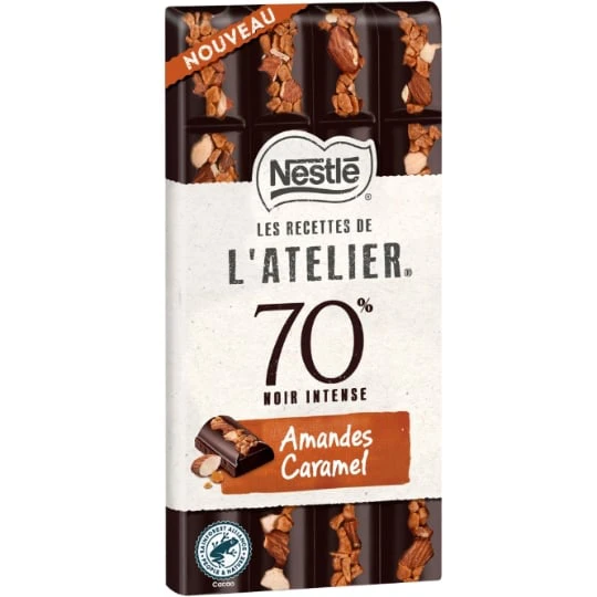 Tablette de Chocolat Noir 70% Amandes Caramel