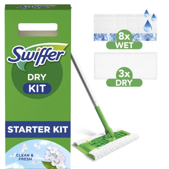 Kit Attrape-Poussière  1 balai, 8 lingettes sèches  et 3 lingettes imprégnées pour sols