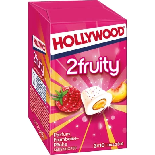 Chewing gum 2 fruity framboise pêche sans sucres
