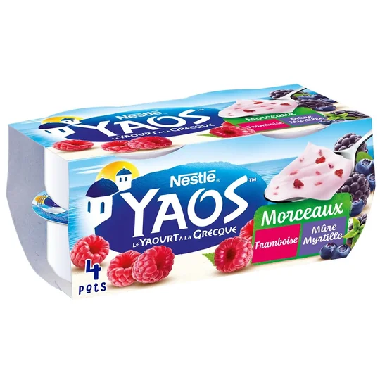 Yaourts à la Grecque Morceaux Framboise Mûre Myrtille