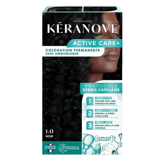 Coloration Permanente 1.0 Noir Sans Ammoniaque Protocole Dermo-Capillaire Complexe Keragen Préserve Le Microbiome Active Care+