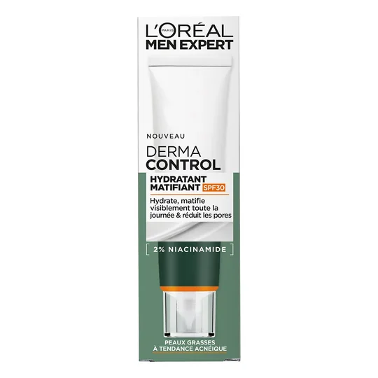 Soin Hydratant Visage Homme Matifiant Anti-Brillance Niacinamide SPF30 Derma Control Men Expert