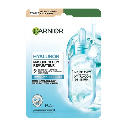 Masque Visage Tissu Sérum Réparateur Hydratant Acide Hyaluronique Céramides Peaux Sensibles
