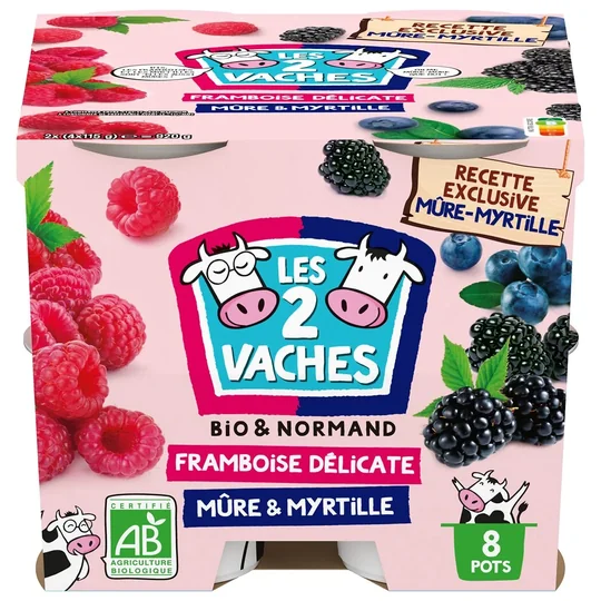 Yaourts Bio Saveur Framboise, Myrtille et Mûre