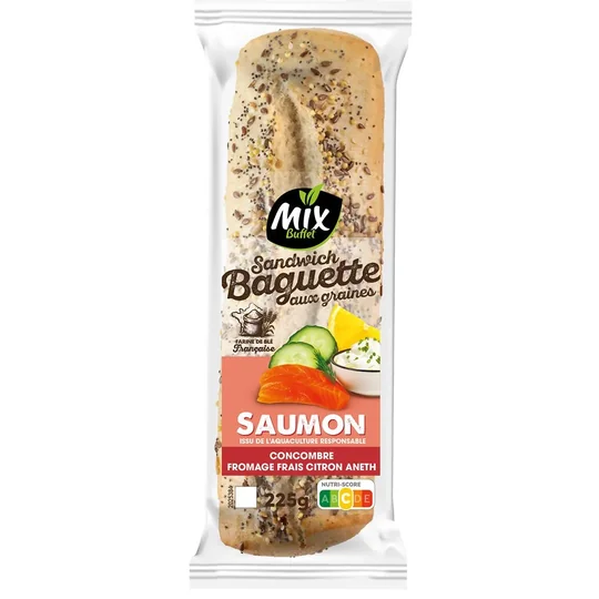 Sandwich Baguette aux graines saumon concombre