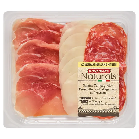 Assortiment charcuteries Jambon cru Italien, Salame Milano, Provolone