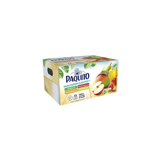 Spécialité de fruits Multivariées sans sucres ajoutés** (Pomme . Pomme Fraise . Pomme Poire. Pomme Mangue) **contient des sucre