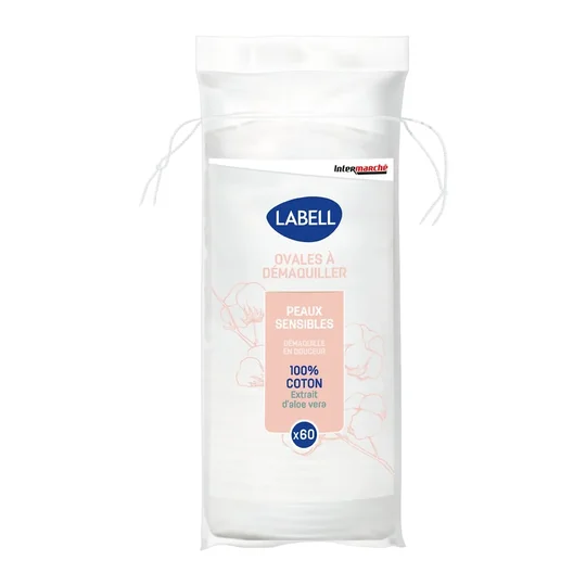 Ovales à démaquiller peaux sensibles 100% coton extrait d'aloe vera