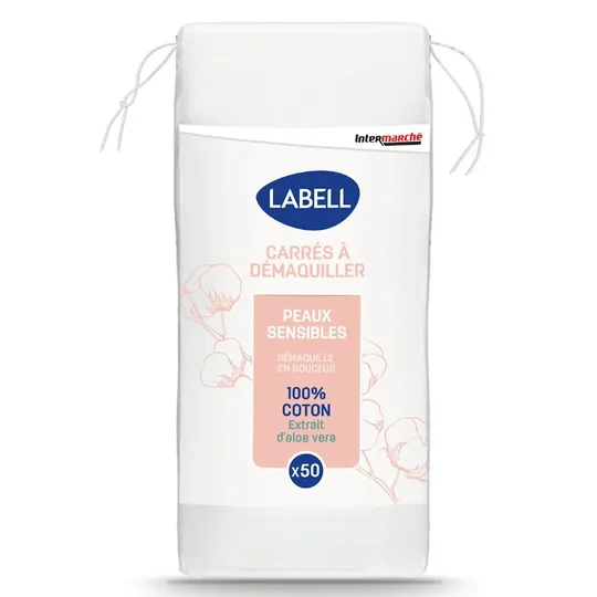 Carrés à démaquiller peaux sensibles - 100% coton extrait d'aloe vera