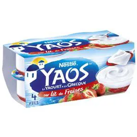 NESTLÉ, YAOS Yaourt à la grecque nature sur lit de fraises 4x125g