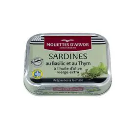 Sardines au basilic et au thym, à l'huile d'olive vierge extra (115g)