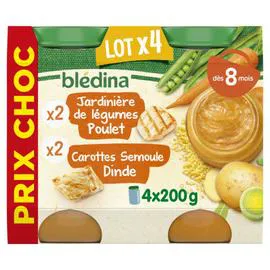 Petit pot jardinière de légume poulet et carottes semoule dinde dès 8 mois (4x200g)